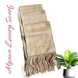 Alpaca Camargo Beige|Tan Scarf Stole Shawl Soft Fringe 70" NWOT 100% Authentic